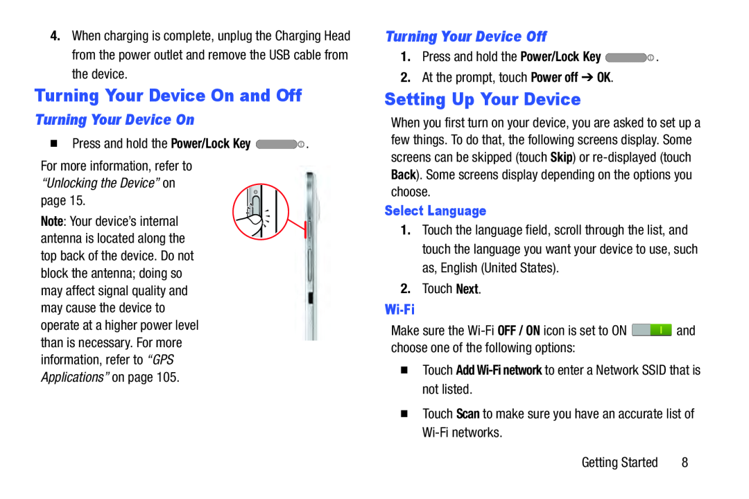 Turning Your Device On Galaxy Note 8.0 Wi-Fi