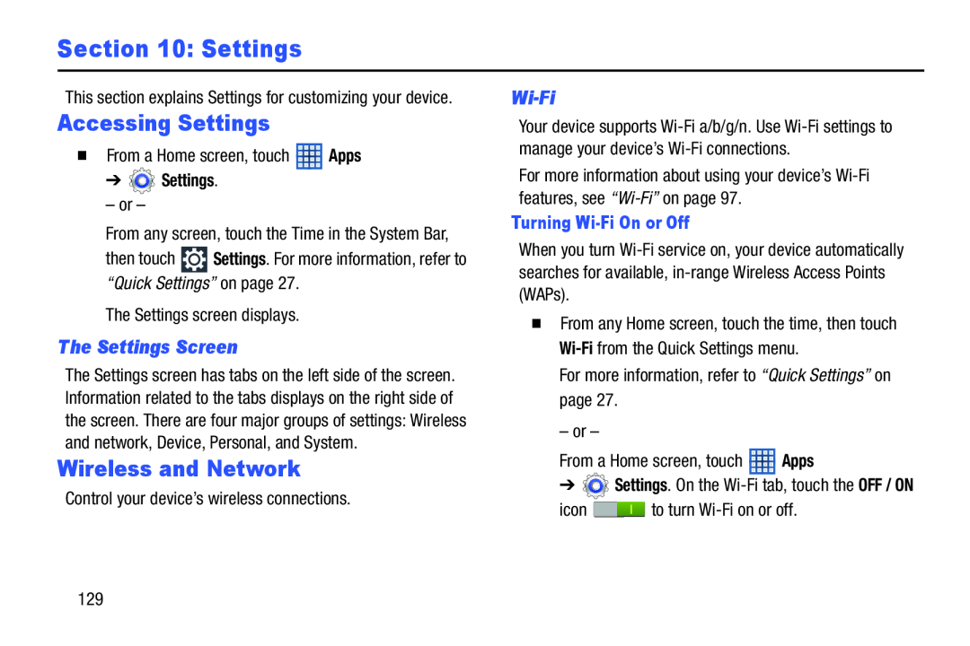 Accessing Settings Galaxy Note 8.0 Wi-Fi