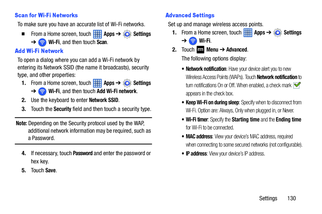 Advanced Settings Galaxy Note 8.0 Wi-Fi