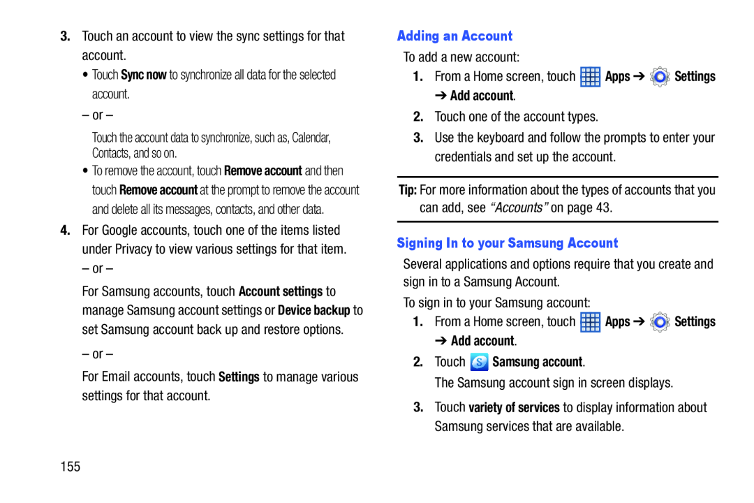 Sync now Settings