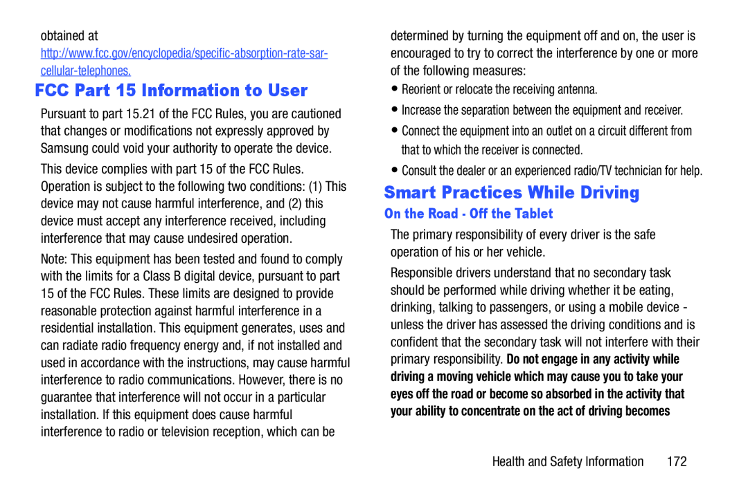 FCC Part 15 Information to User Smart Practices While Driving