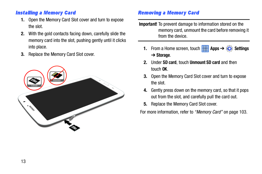 Removing a Memory Card Galaxy Note 8.0 Wi-Fi