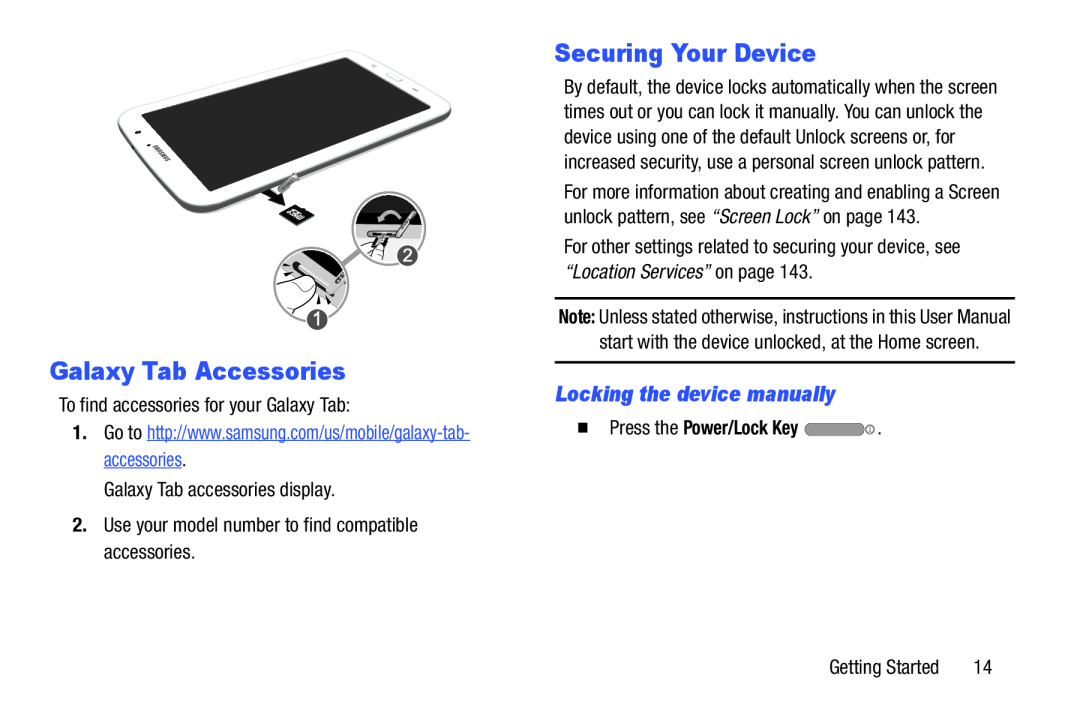 Locking the device manually Galaxy Tab Accessories