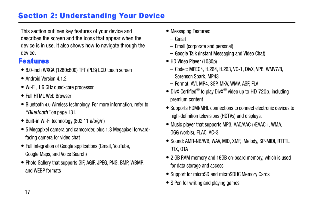 Features Galaxy Note 8.0 Wi-Fi