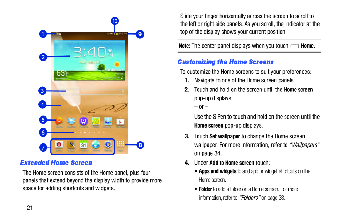 Customizing the Home Screens Galaxy Note 8.0 Wi-Fi