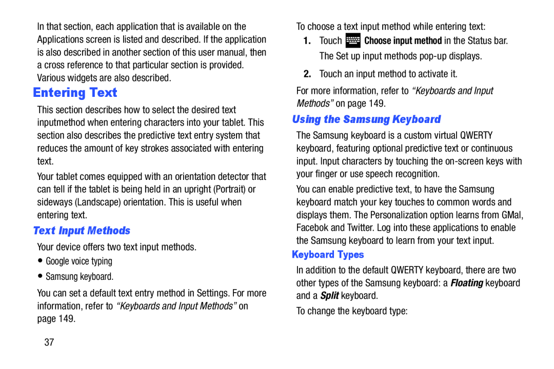 Text Input Methods Galaxy Note 8.0 Wi-Fi