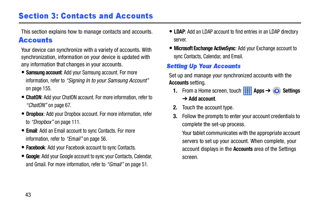 Section 3: Contacts and Accounts Galaxy Note 8.0 Wi-Fi