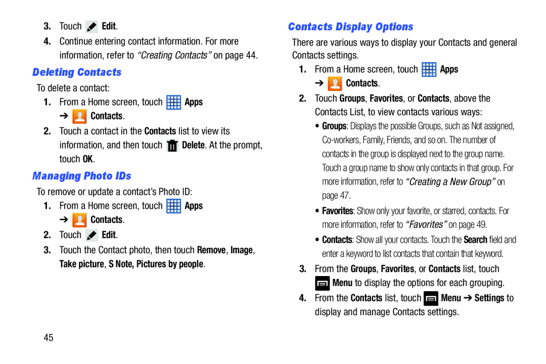 Contacts Display Options Galaxy Note 8.0 Wi-Fi