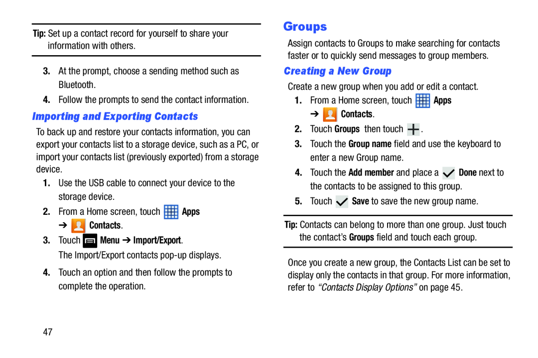 Importing and Exporting Contacts Creating a New Group