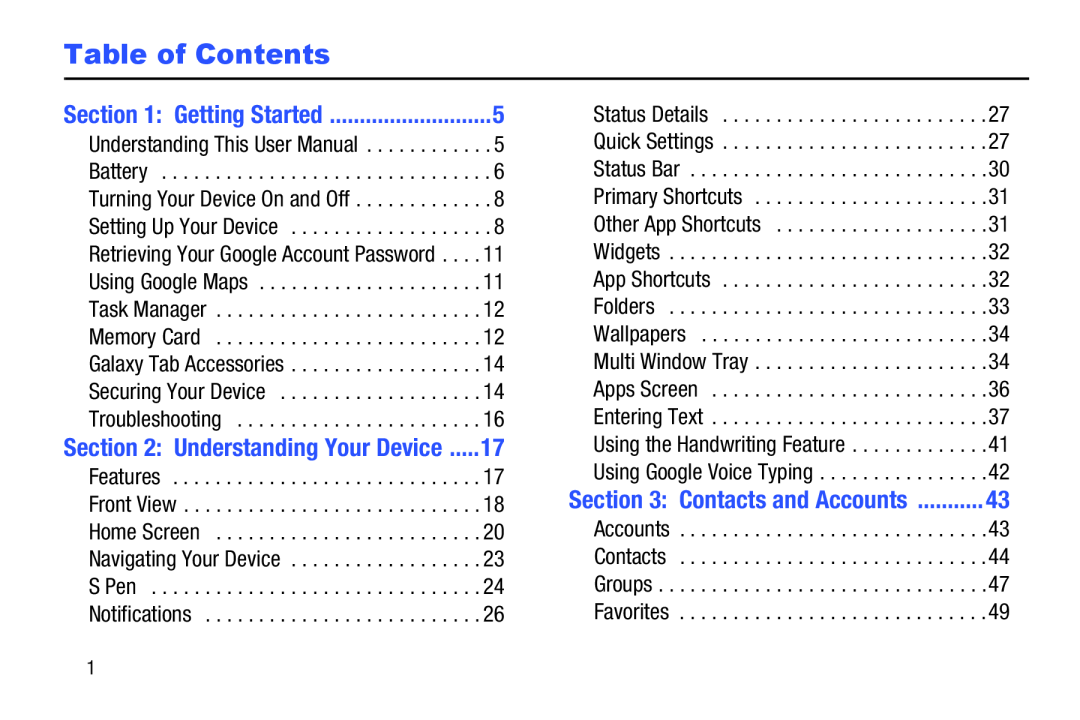 Table of Contents Galaxy Note 8.0 Wi-Fi