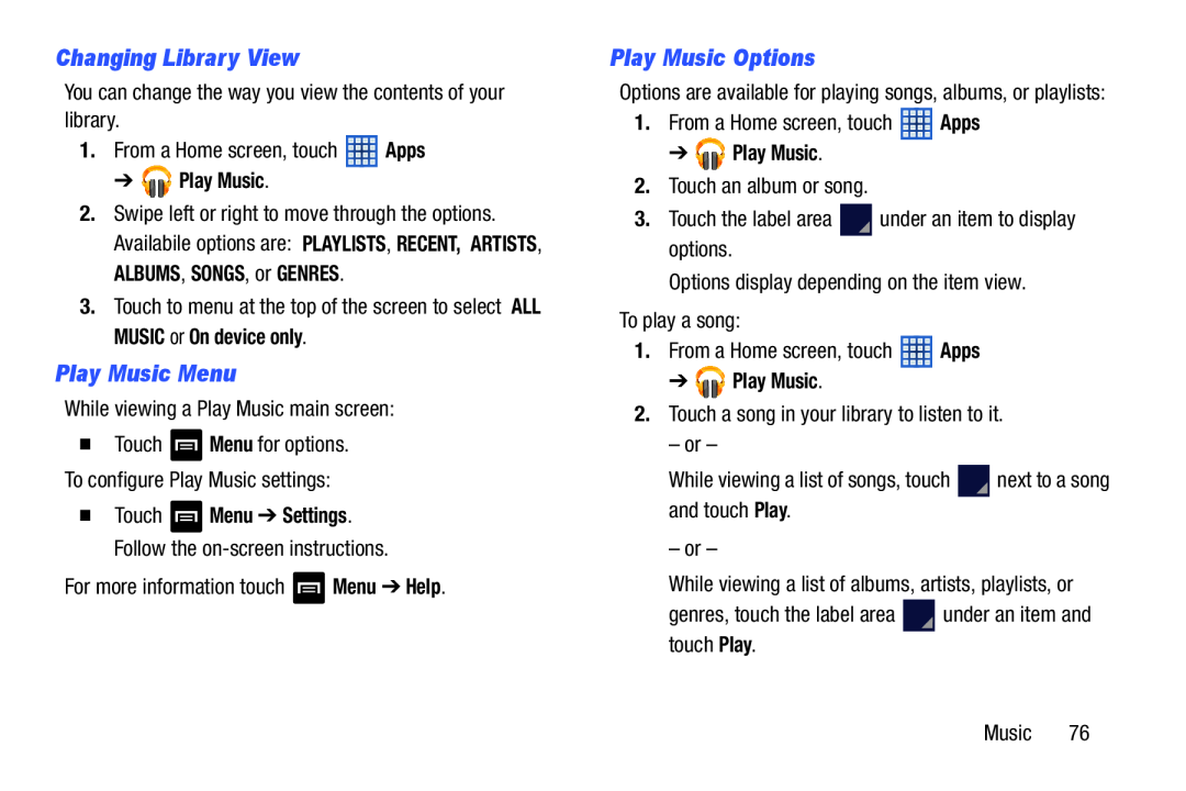 Changing Library View Play Music Menu