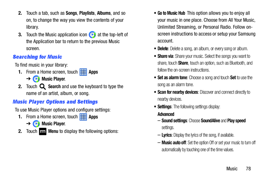 Music Player Options and Settings Galaxy Note 8.0 Wi-Fi