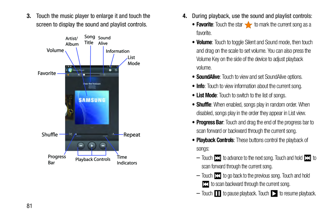 •Playback Controls: These buttons control the playback of songs: Galaxy Note 8.0 Wi-Fi