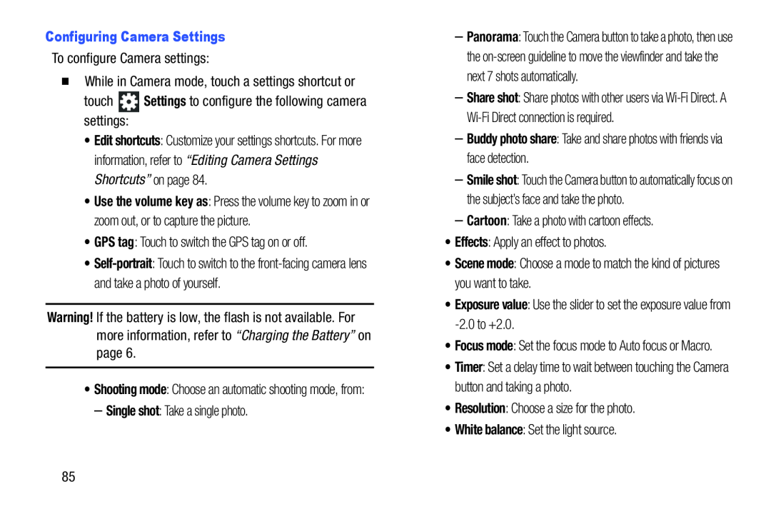 Configuring Camera Settings Settings