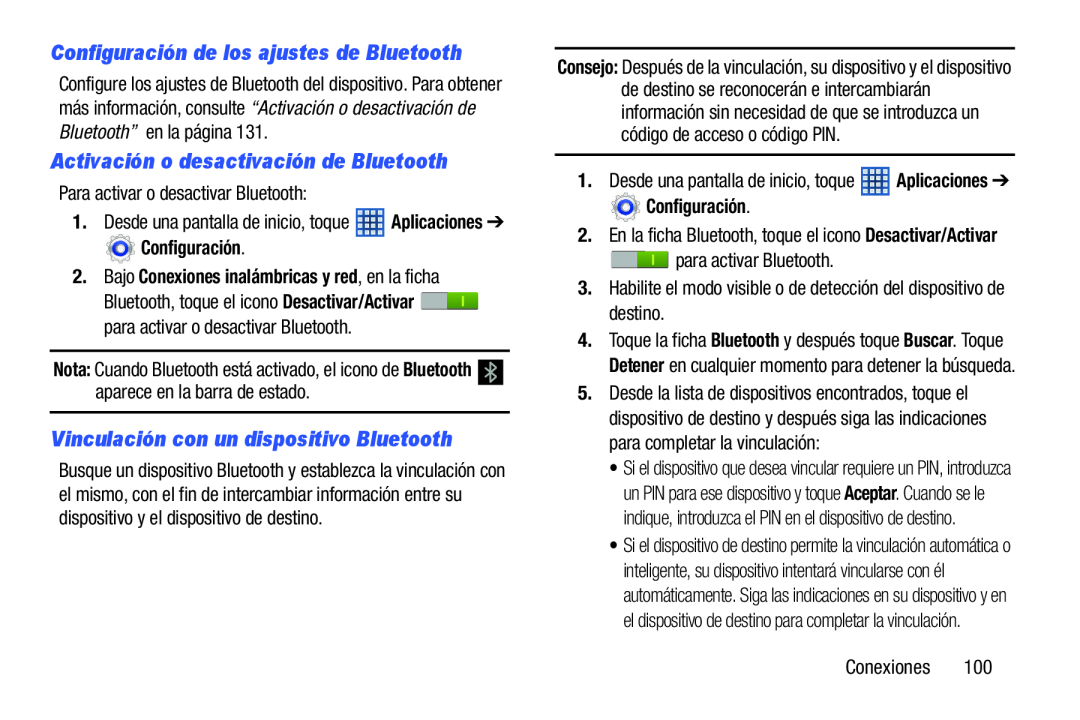 Configuración de los ajustes de Bluetooth Galaxy Note 8.0 Wi-Fi