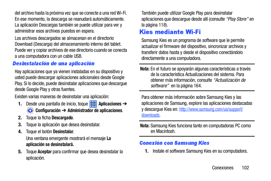 Desinstalación de una aplicación Conexión con Samsung Kies