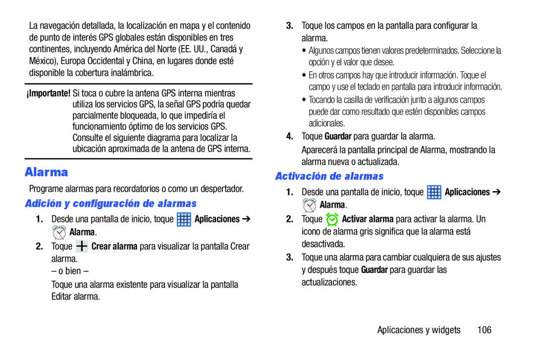 Activación de alarmas Galaxy Note 8.0 Wi-Fi