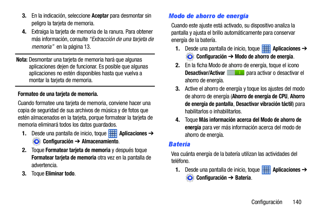 Modo de ahorro de energía Batería