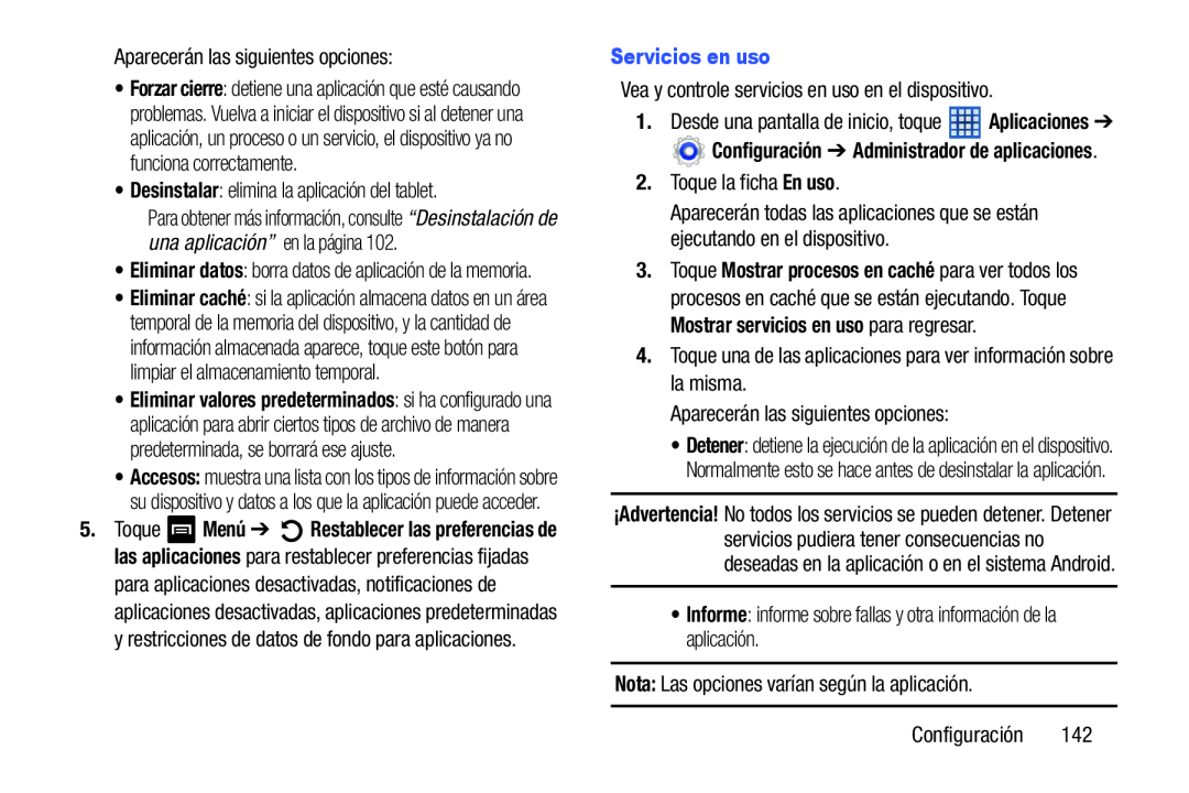 Configuración ➔ Administrador de aplicaciones Galaxy Note 8.0 Wi-Fi