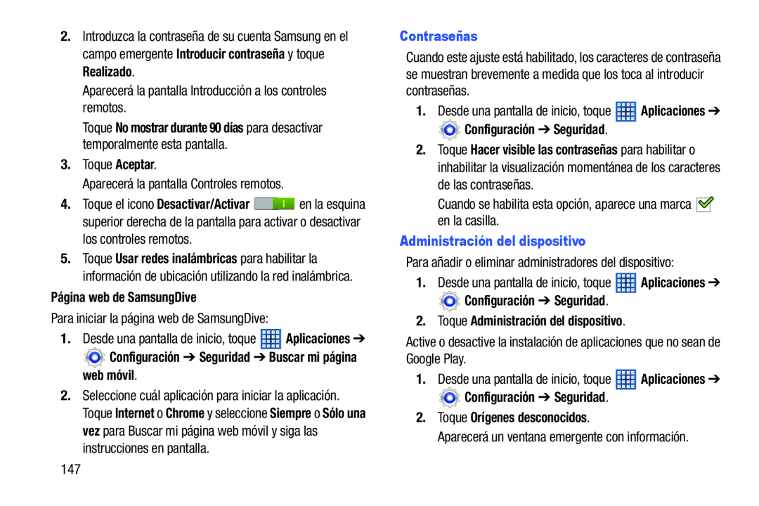 Configuración ➔ Seguridad Galaxy Note 8.0 Wi-Fi