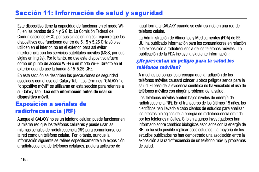 Sección 11: Información de salud y seguridad Galaxy Note 8.0 Wi-Fi