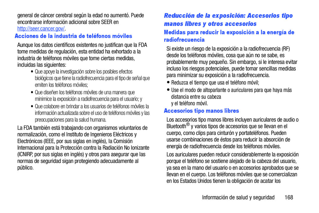 Acciones de la industria de teléfonos móviles Reducción de la exposición: Accesorios tipo manos libres y otros accesorios