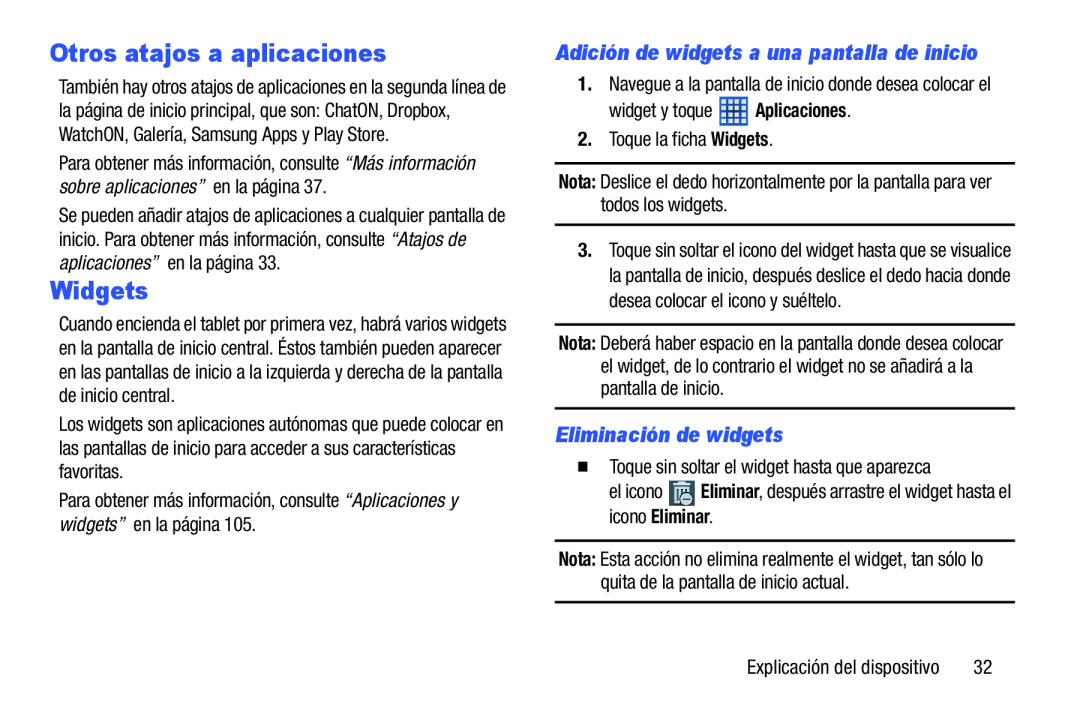 Eliminación de widgets Galaxy Note 8.0 Wi-Fi