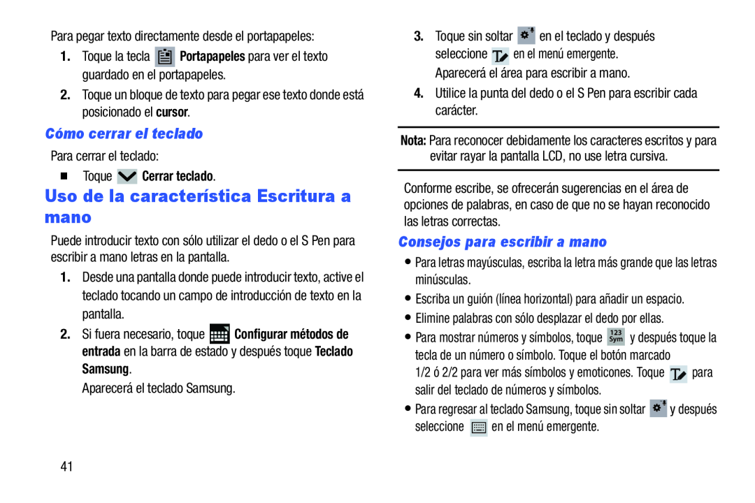 Uso de la característica Escritura a mano Galaxy Note 8.0 Wi-Fi