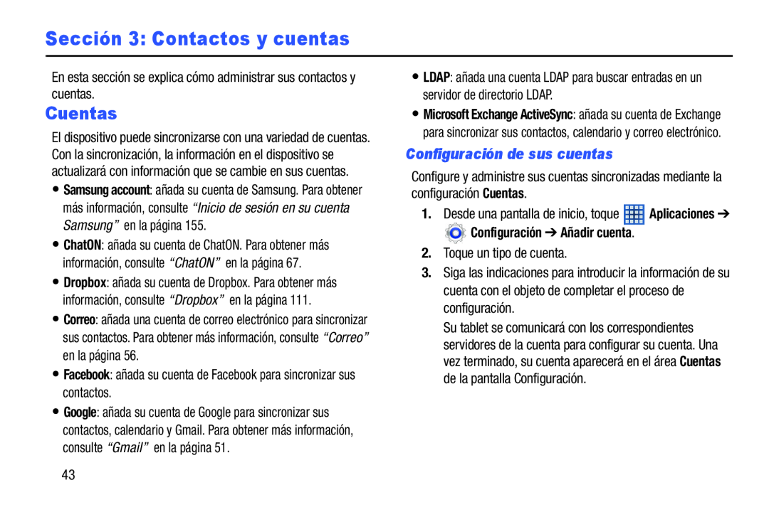 Sección 3: Contactos y cuentas Galaxy Note 8.0 Wi-Fi