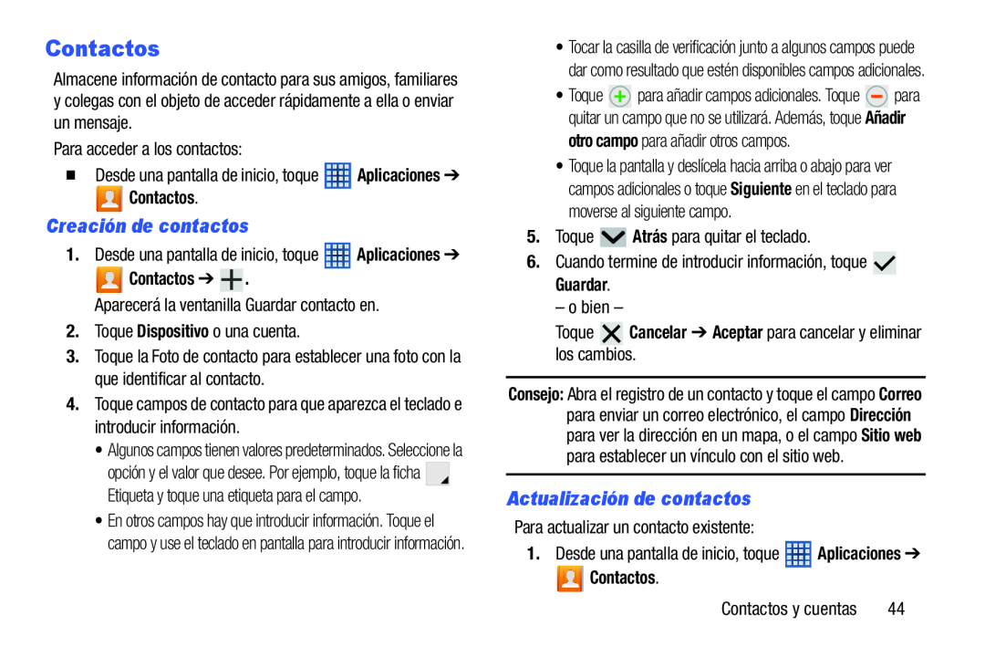 Creación de contactos Actualización de contactos