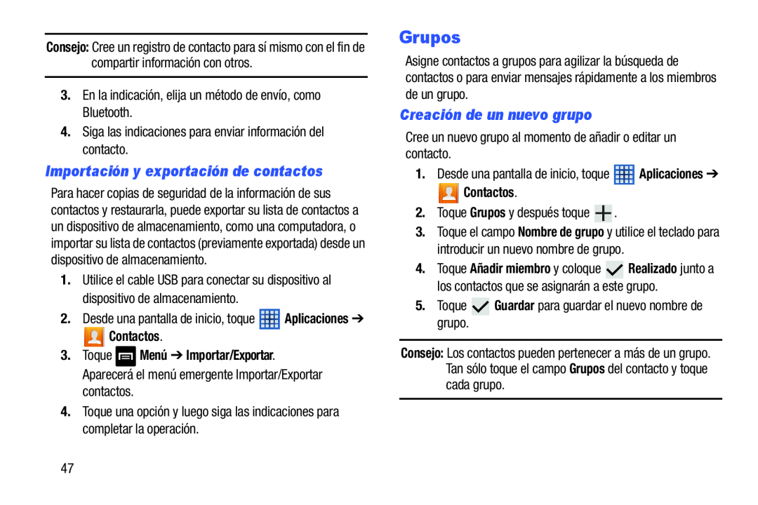 Importación y exportación de contactos Galaxy Note 8.0 Wi-Fi