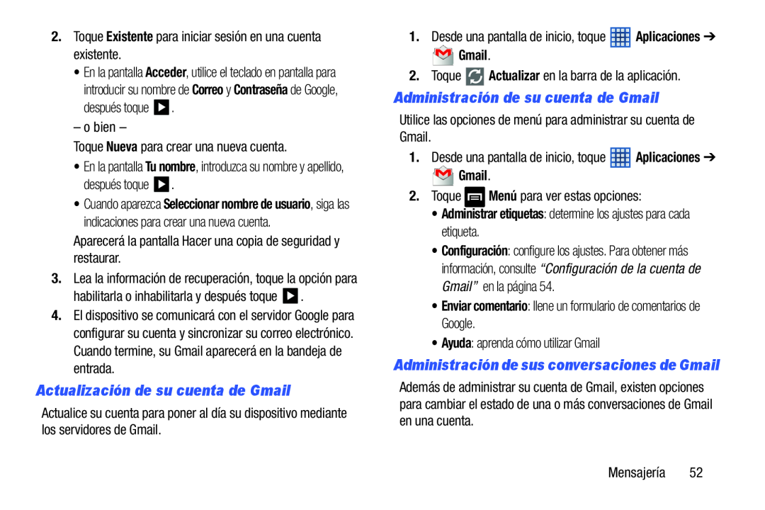 Administración de su cuenta de Gmail Galaxy Note 8.0 Wi-Fi