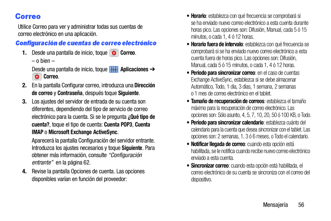 Configuración de cuentas de correo electrónico Galaxy Note 8.0 Wi-Fi