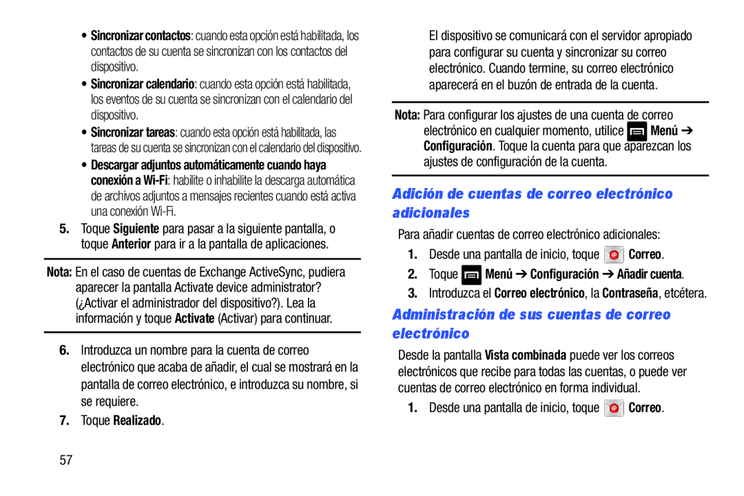 Administración de sus cuentas de correo electrónico Galaxy Note 8.0 Wi-Fi