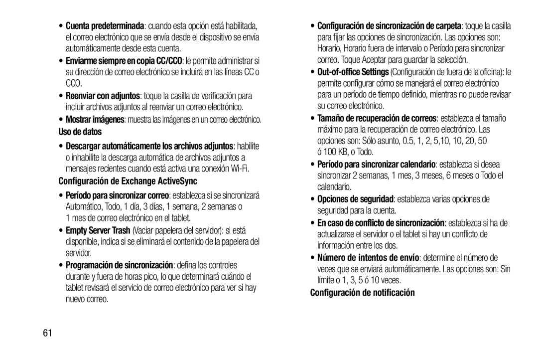 Uso de datos Configuración de Exchange ActiveSync