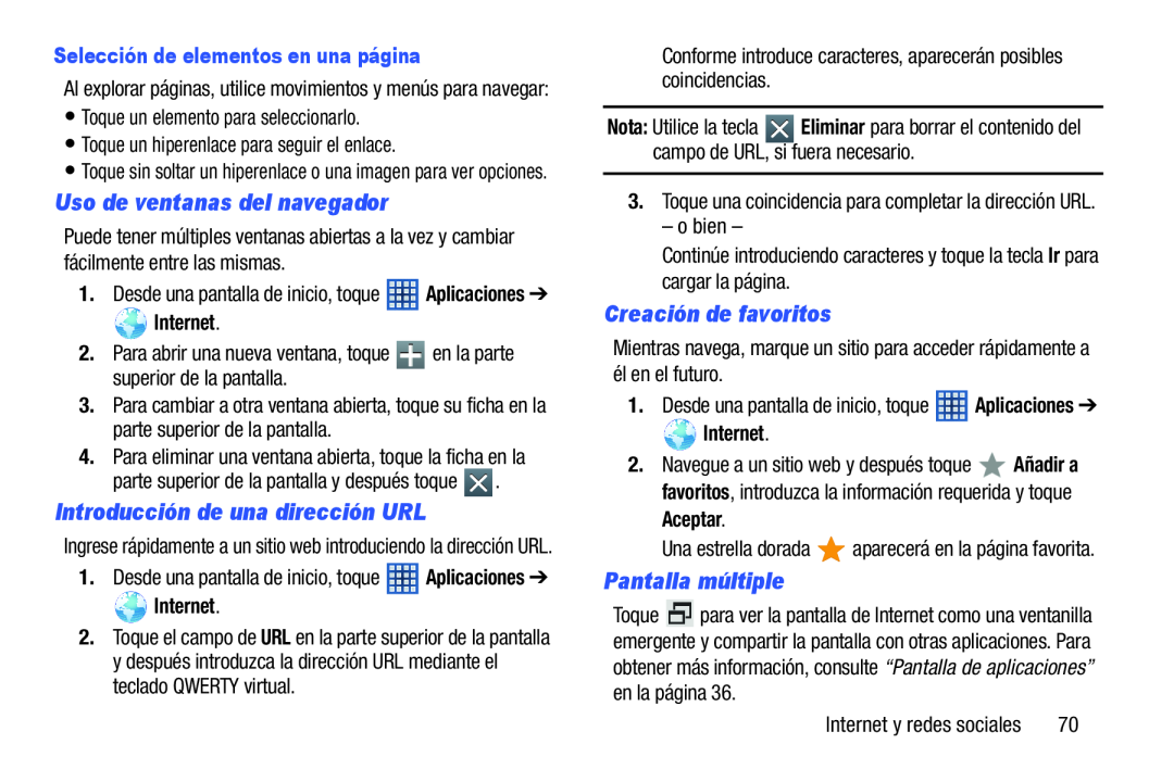 Introducción de una dirección URL Galaxy Note 8.0 Wi-Fi