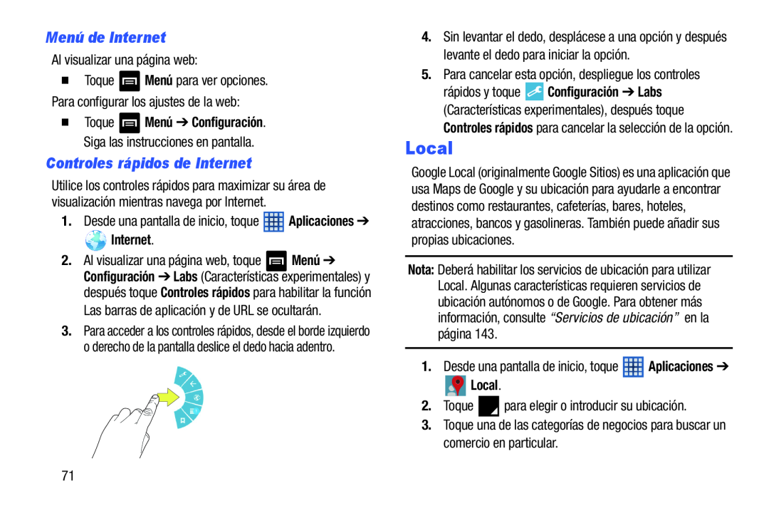 Menú de Internet Galaxy Note 8.0 Wi-Fi