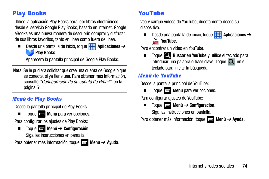 Menú de YouTube Galaxy Note 8.0 Wi-Fi