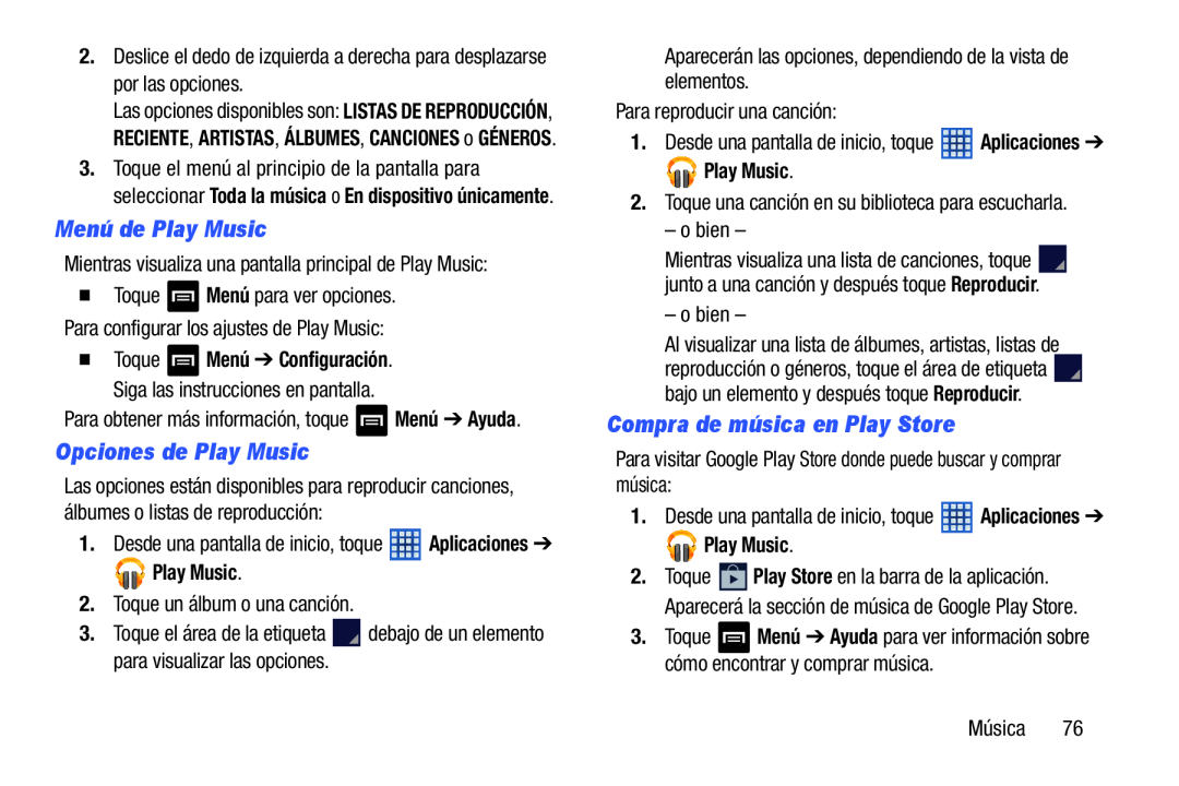 Menú de Play Music Opciones de Play Music