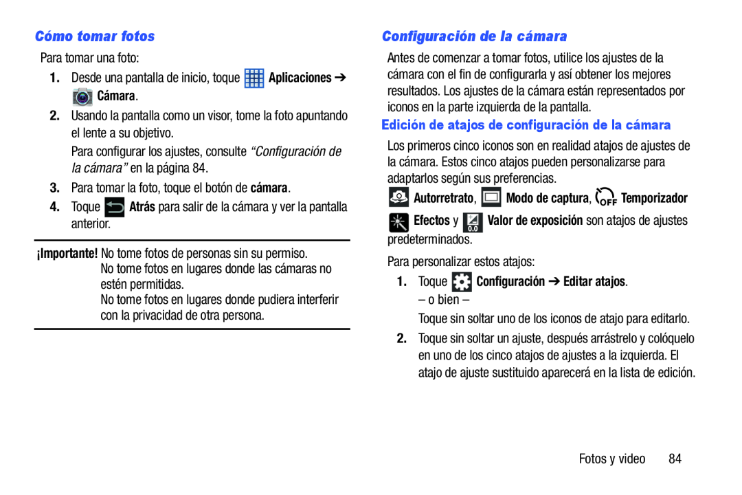 Configuración de la cámara Galaxy Note 8.0 Wi-Fi