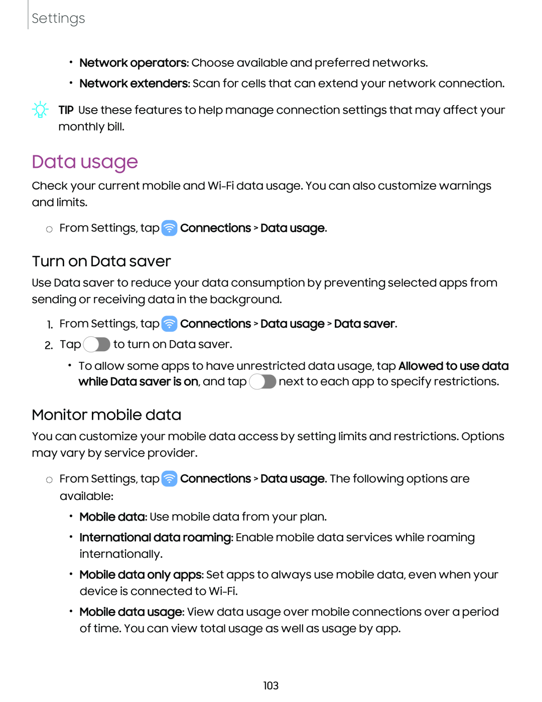 Monitor mobile data Galaxy Tab S7 FE AT&T