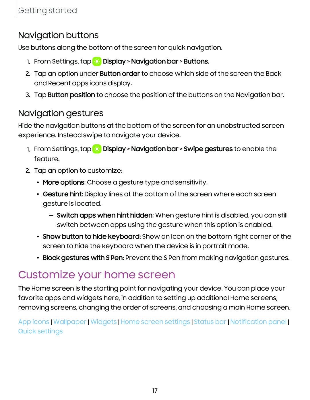 Navigation gestures Galaxy Tab S7 FE AT&T