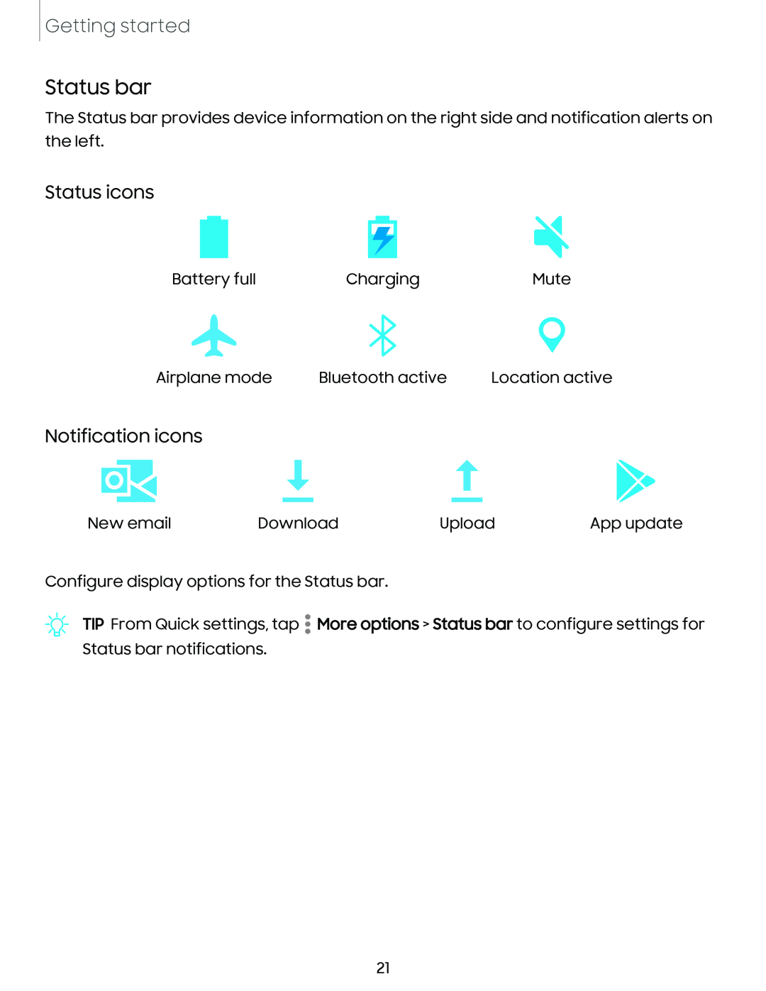 Status icons Galaxy Tab S7 FE AT&T