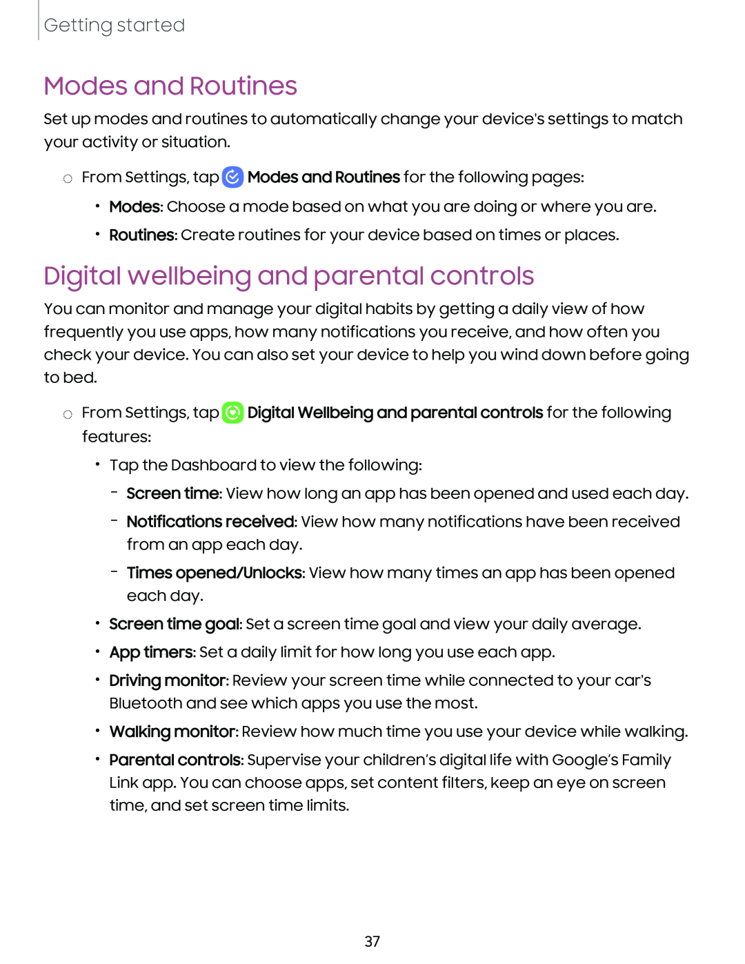 Modes and Routines Digital wellbeing and parental controls