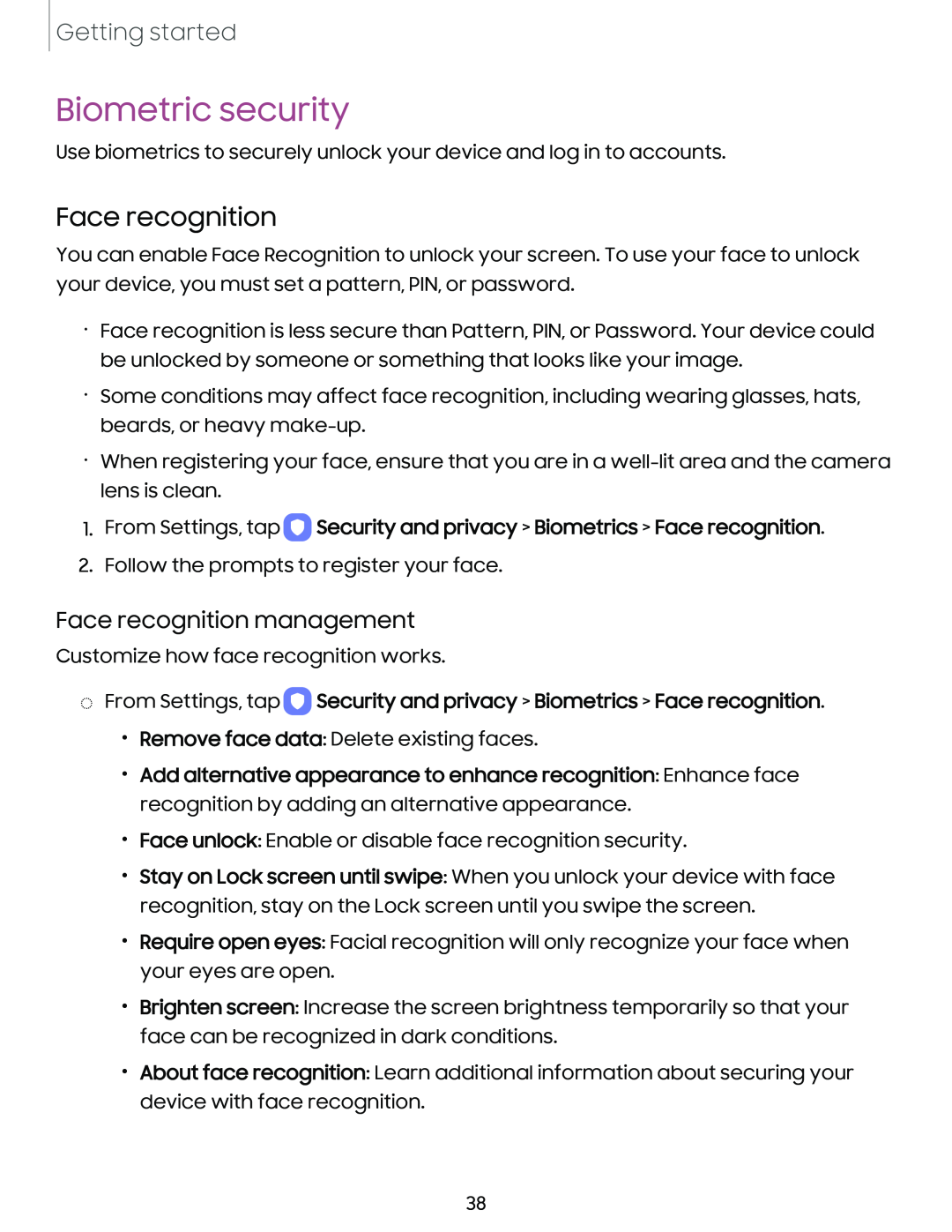 Face recognition management Galaxy Tab S7 FE AT&T