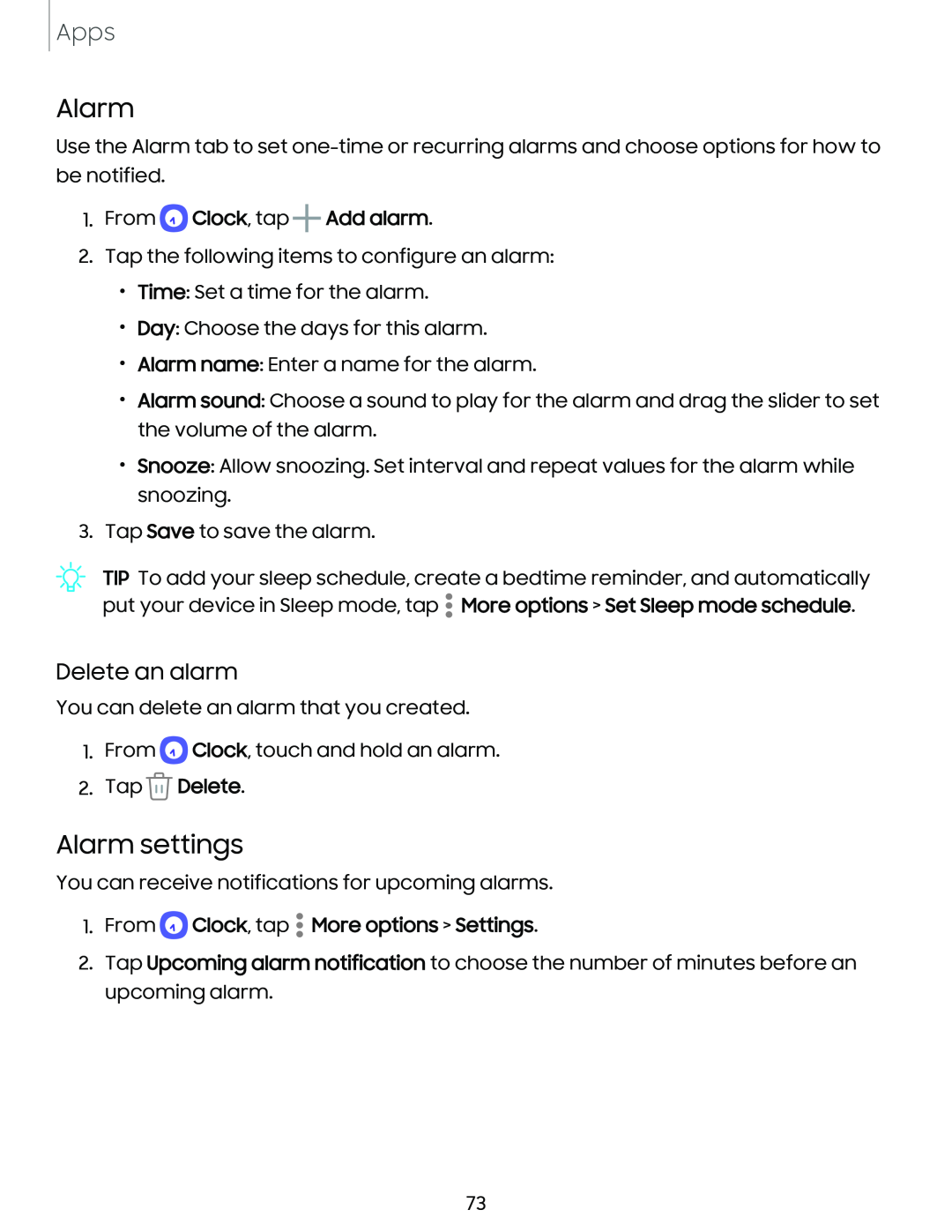 Alarm settings Galaxy Tab S7 FE AT&T