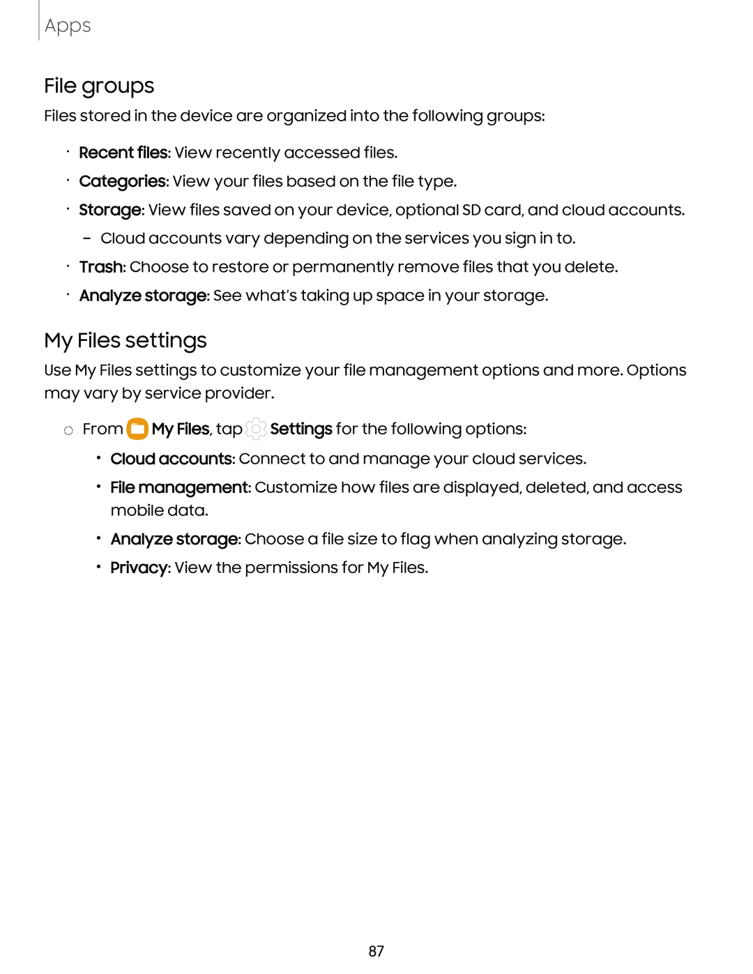 My Files settings Galaxy Tab S7 FE AT&T