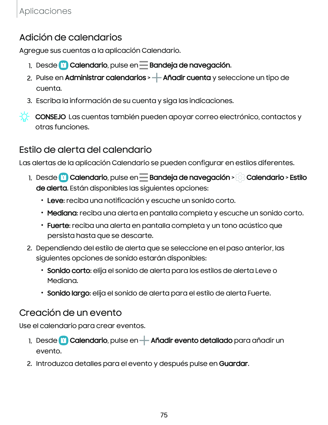 Adición de calendarios Estilo de alerta del calendario