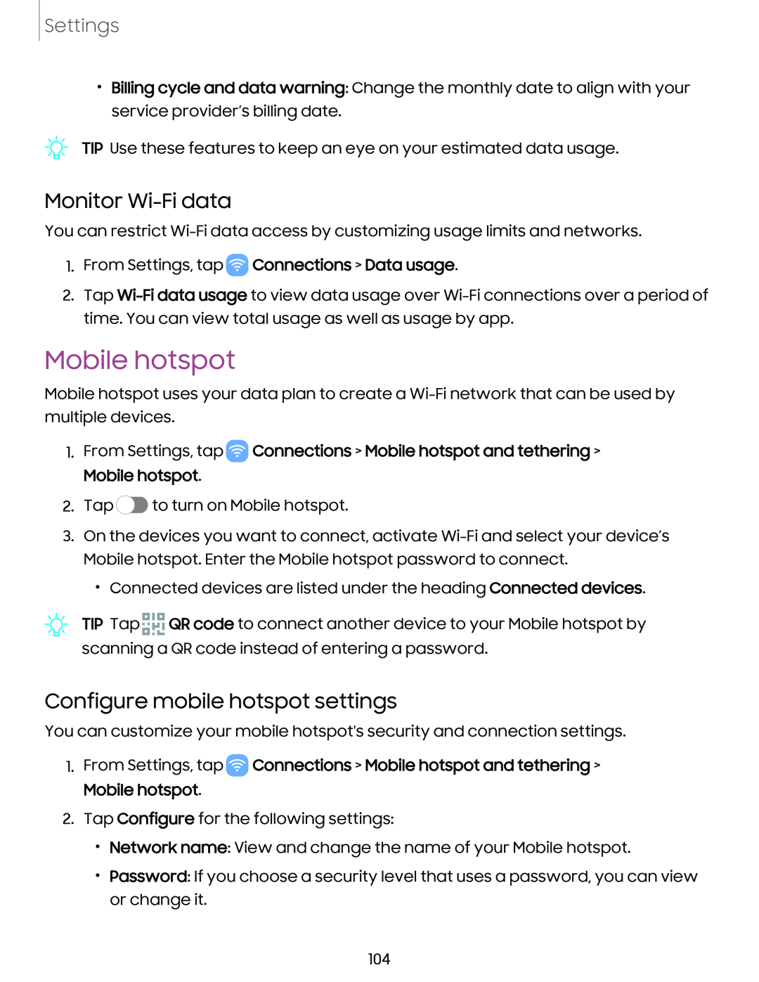 Monitor Wi-Fidata Configure mobile hotspot settings