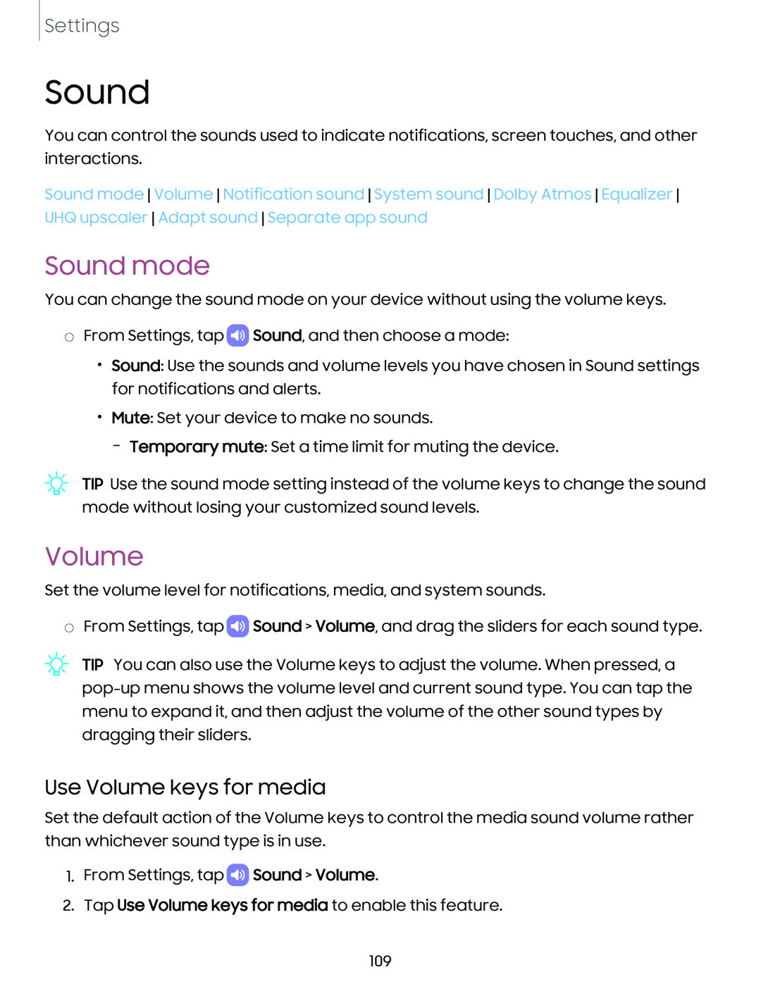 Use Volume keys for media Sound mode